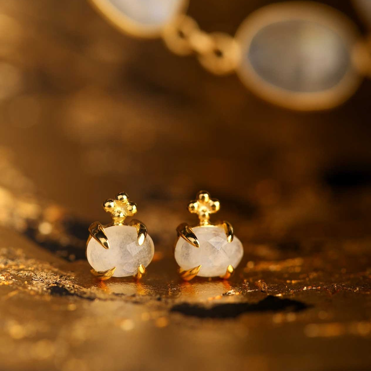 Pomegranate MIRANDA Moonstone Stud Earrings at EC One London