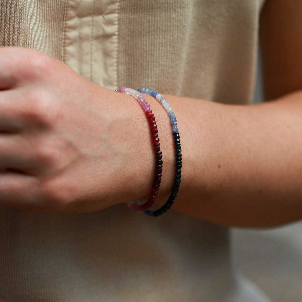 Pomegranate Ombre Ruby Gemstone Bead Bracelet at EC One London