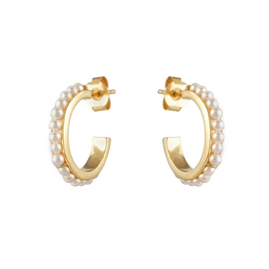 VENUS Pearl Hoop Earrings Gold Plate by Pomegranate at E.C.One London