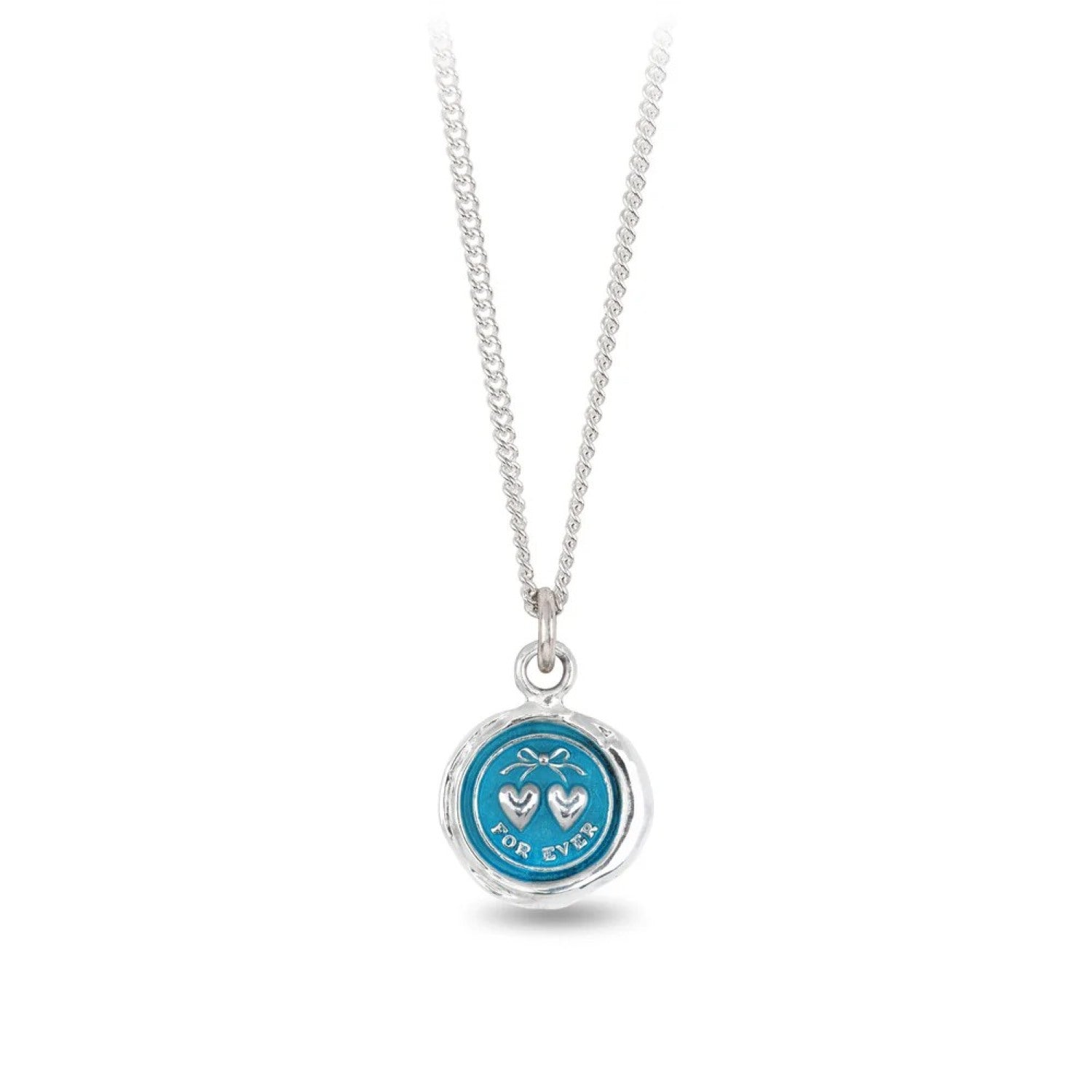 Pyrrha at E.C.One London HEARTS Talisman Silver Necklace with Blue Ceramic Detail