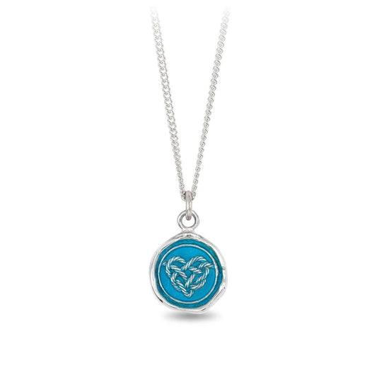 Pyrrha at E.C.One London LOVE KNOT Talisman Silver Necklace with Blue Ceramic Detail