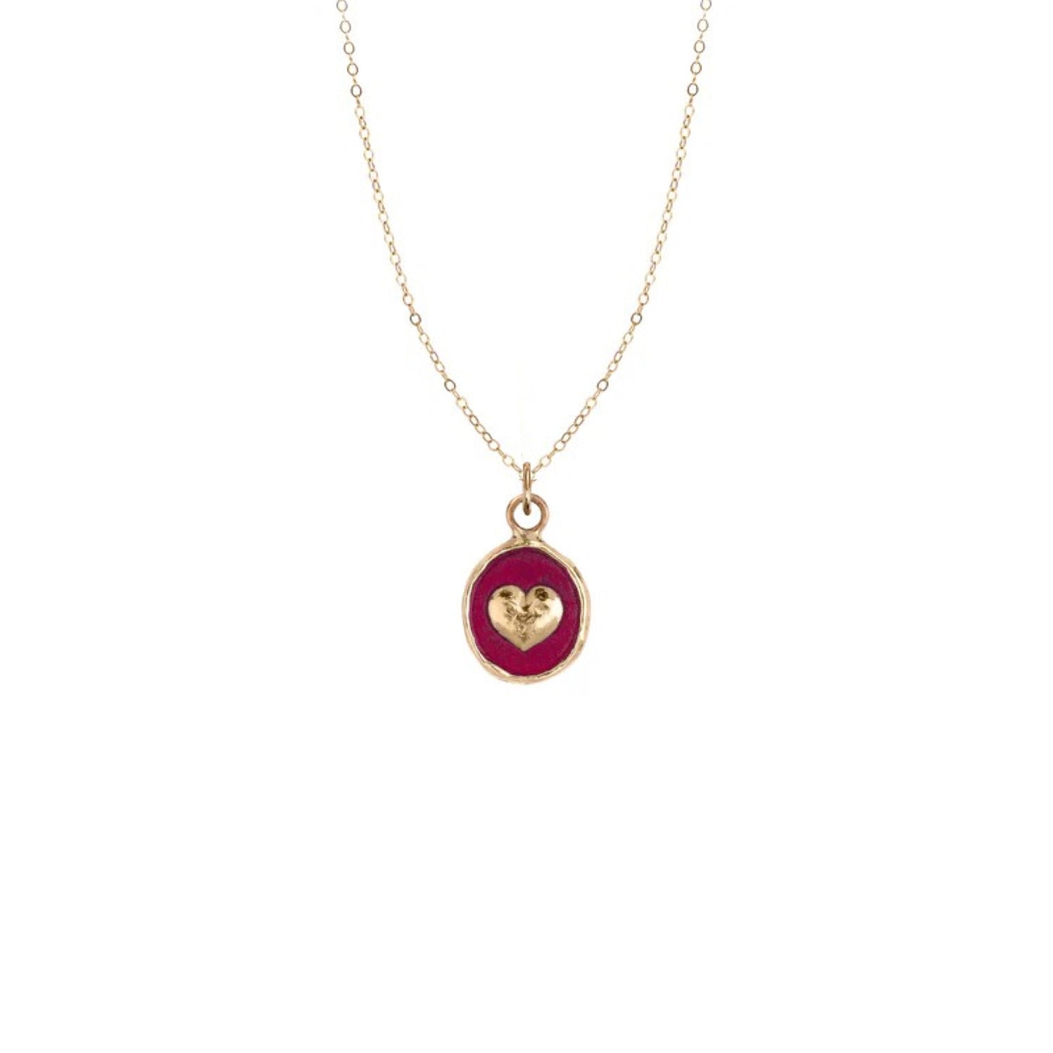 Pyrrha at E.C.One London LOVING Talisman 14ct Yellow Gold Necklace with Red Ceramic Detail