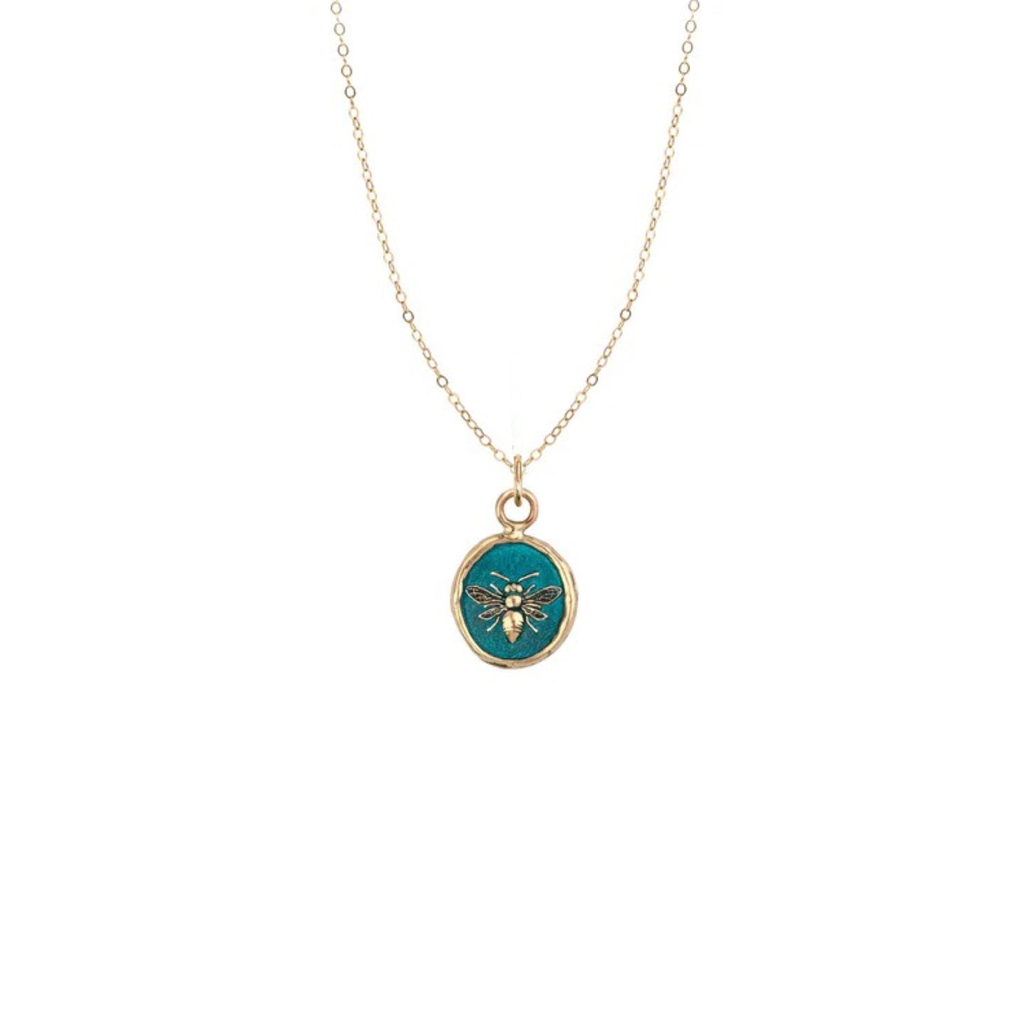 Pyrrha ate E.C.One London MOTIVATED Talisman 14ct Yellow Gold Necklace with Blue Ceramic Detail