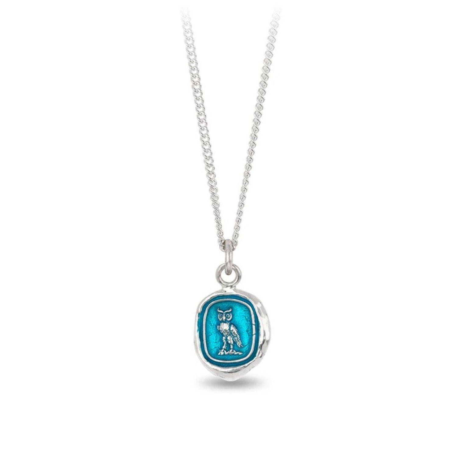 Pyrrha at E.C.One London WATCH OVER ME Talisman Silver Necklace with Blue Ceramic Detail