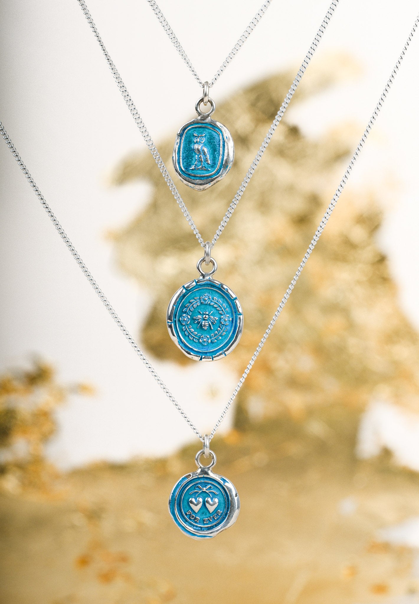 Pyrrha at E.C.One London  Talisman Silver Necklaces with Blue Ceramic Detail