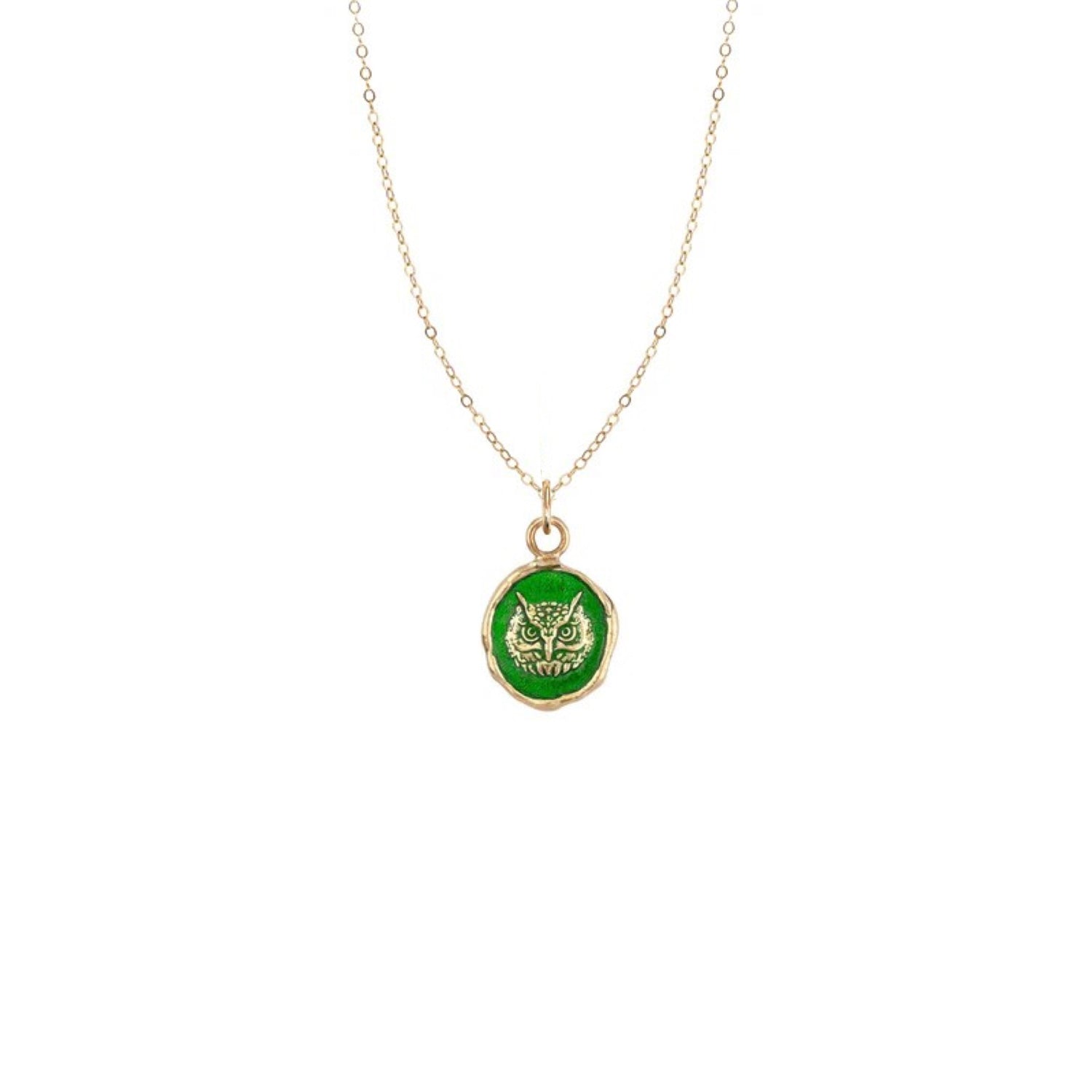 Pyrrha at E.C.one London WITTY Talisman 14ct Yellow Gold Necklace with Green Ceramic Detail