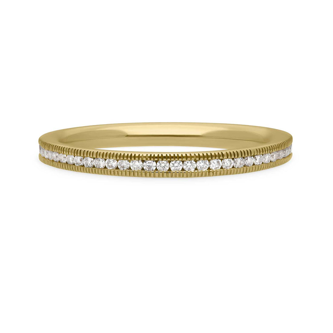 EC One Slim Channel Set Milgrain Diamond Eternity Ring Yellow Gold