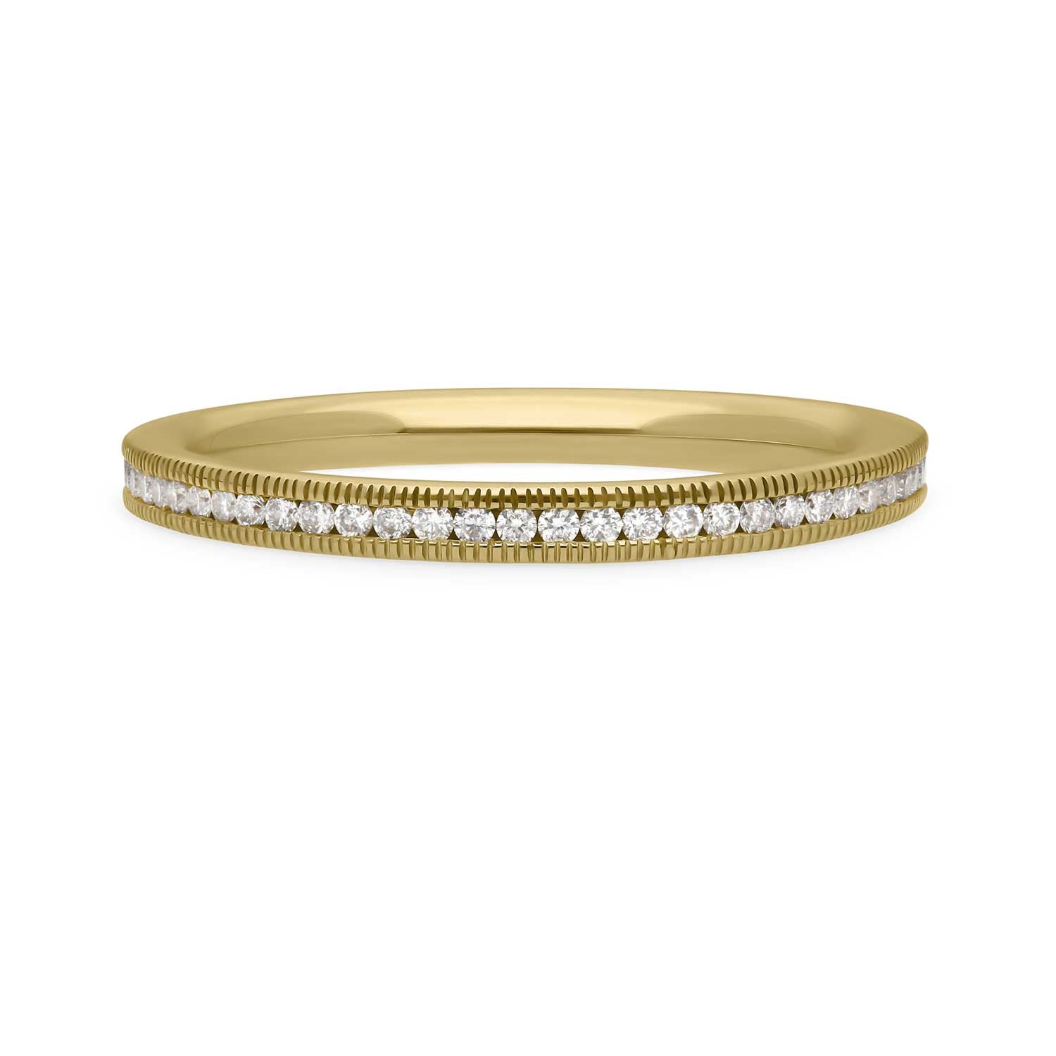 EC One Slim Channel Set Milgrain Diamond Eternity Ring Yellow Gold