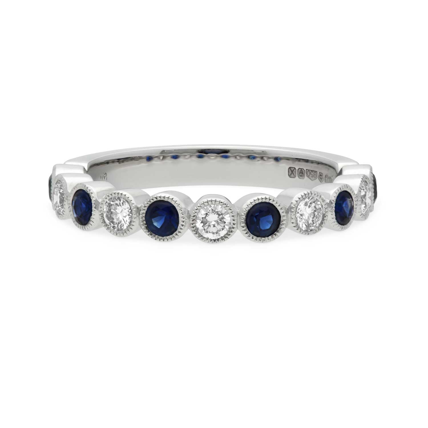 Ungar and Ungar Blue Sapphire and Diamond Half Eternity Ring Platinum at EC One London