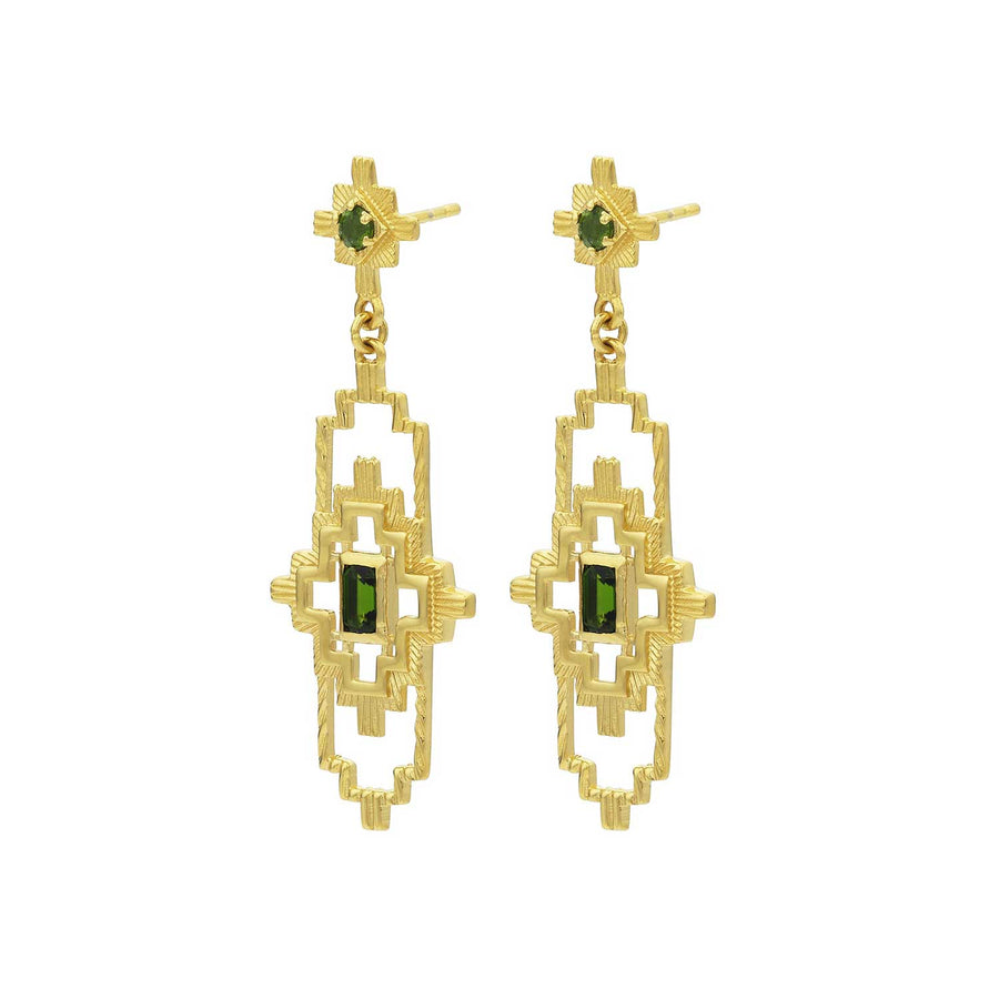 Zoe and Morgan at E.C. One London  MUNAY Chrome Diopside Gold Plated Drop Earrings 