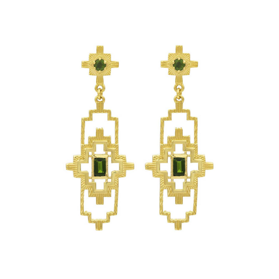 Zoe and Morgan at E.C. One London  MUNAY Chrome Diopside Gold Plated Drop Earrings 