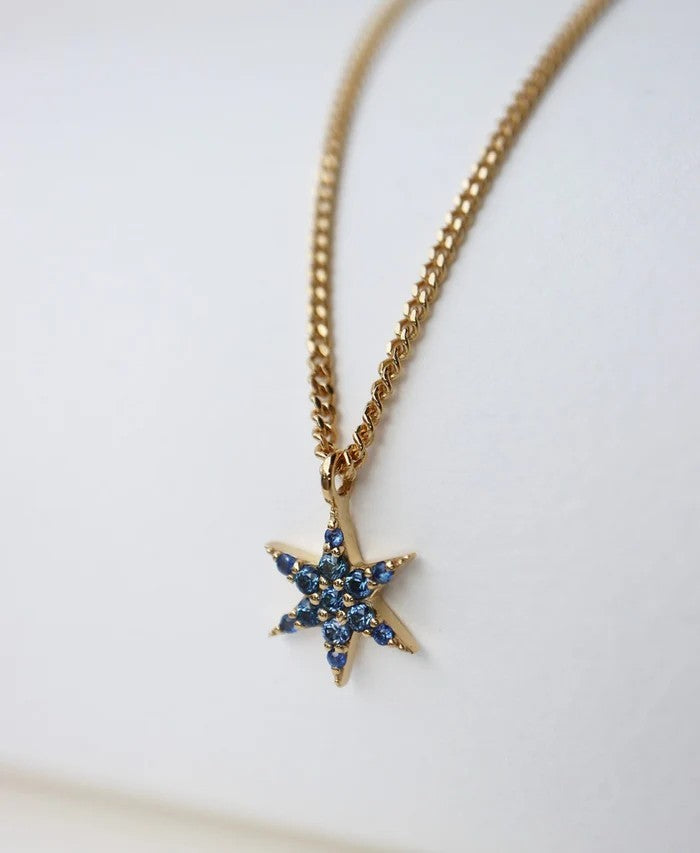 Zoe & Morgan at E.C.One London Mini Anahata Star Yellow Gold Necklace Blue Sapphires