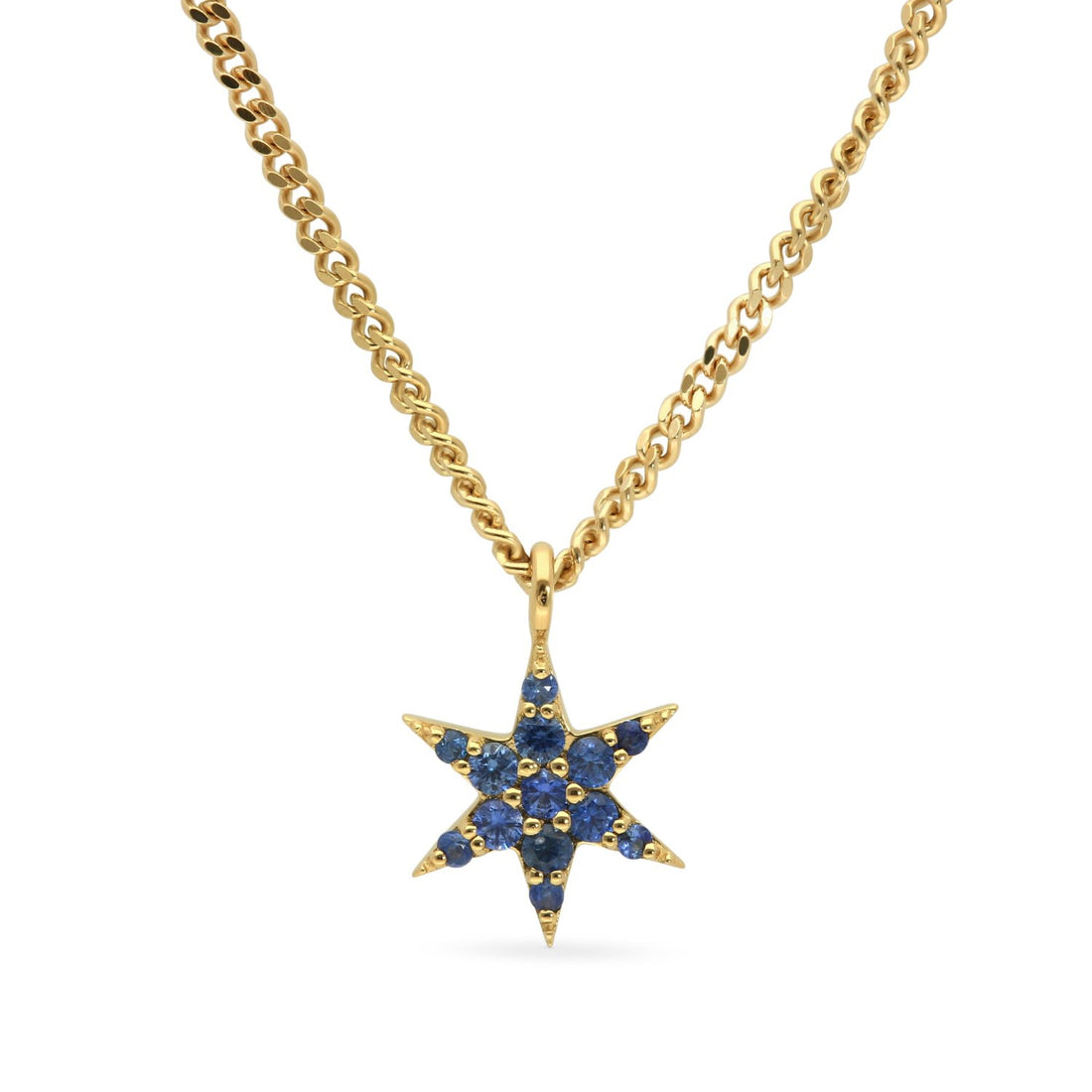 Zoe & Morgan at E.C.One London Mini Anahata Star Yellow Gold Necklace Blue Sapphires