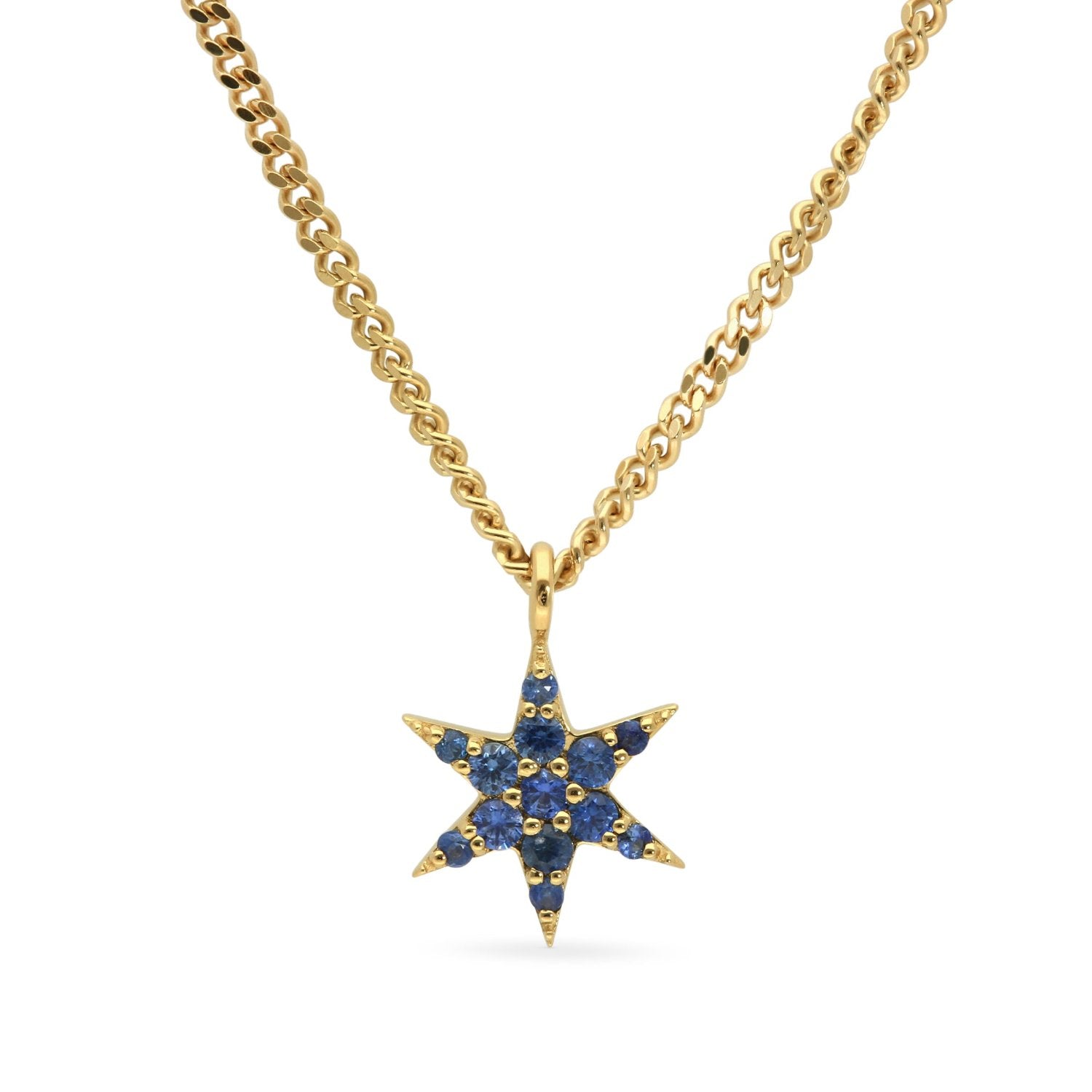 Zoe & Morgan at E.C.One London Mini Anahata Star Yellow Gold Necklace Blue Sapphires