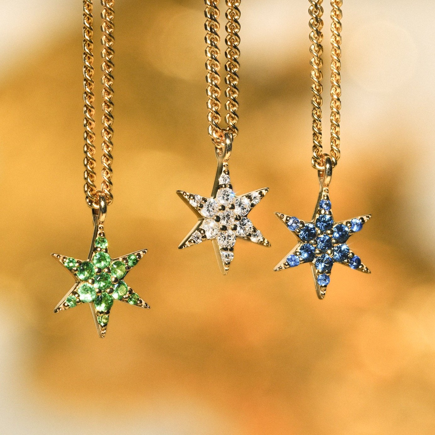 zoe and morgan mini anahata gold gemstone star necklaces