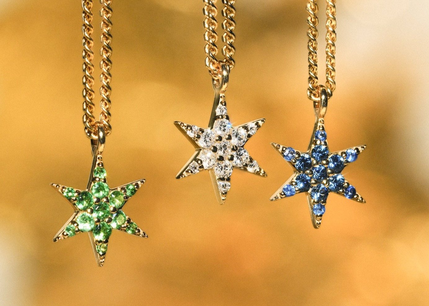 zoe and morgan mini anahata gold gemstone star necklaces