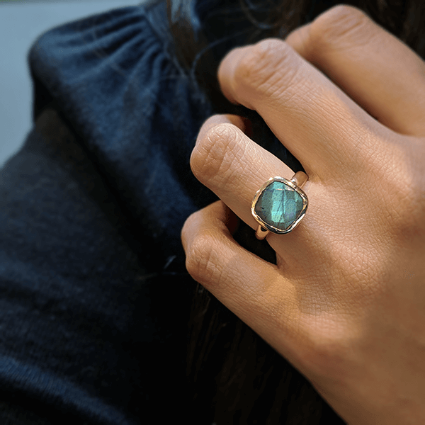 EC One Gold Lauren ring with labradorite