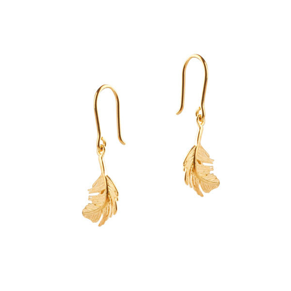 EC One Alex Monroe Gold Feather Drop Earrings