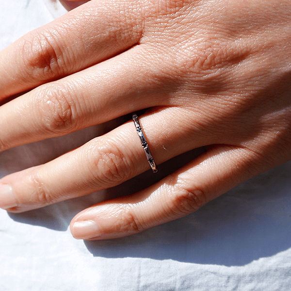 EC One "Alice" Hammered Wedding Ring with Blue Sapphires recycled white gold blue sapphire eternity ring