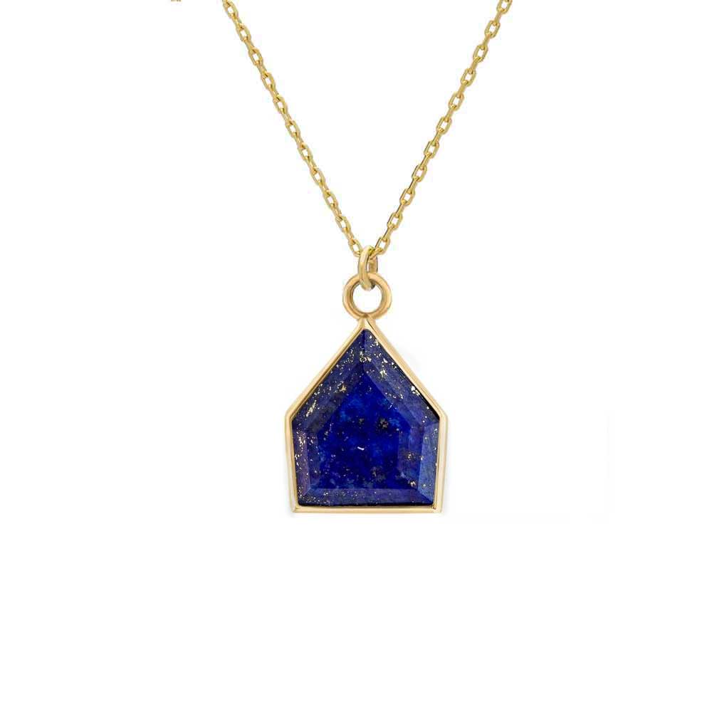 Gold Chain Necklace with Lapis Maison Pendant by Metier