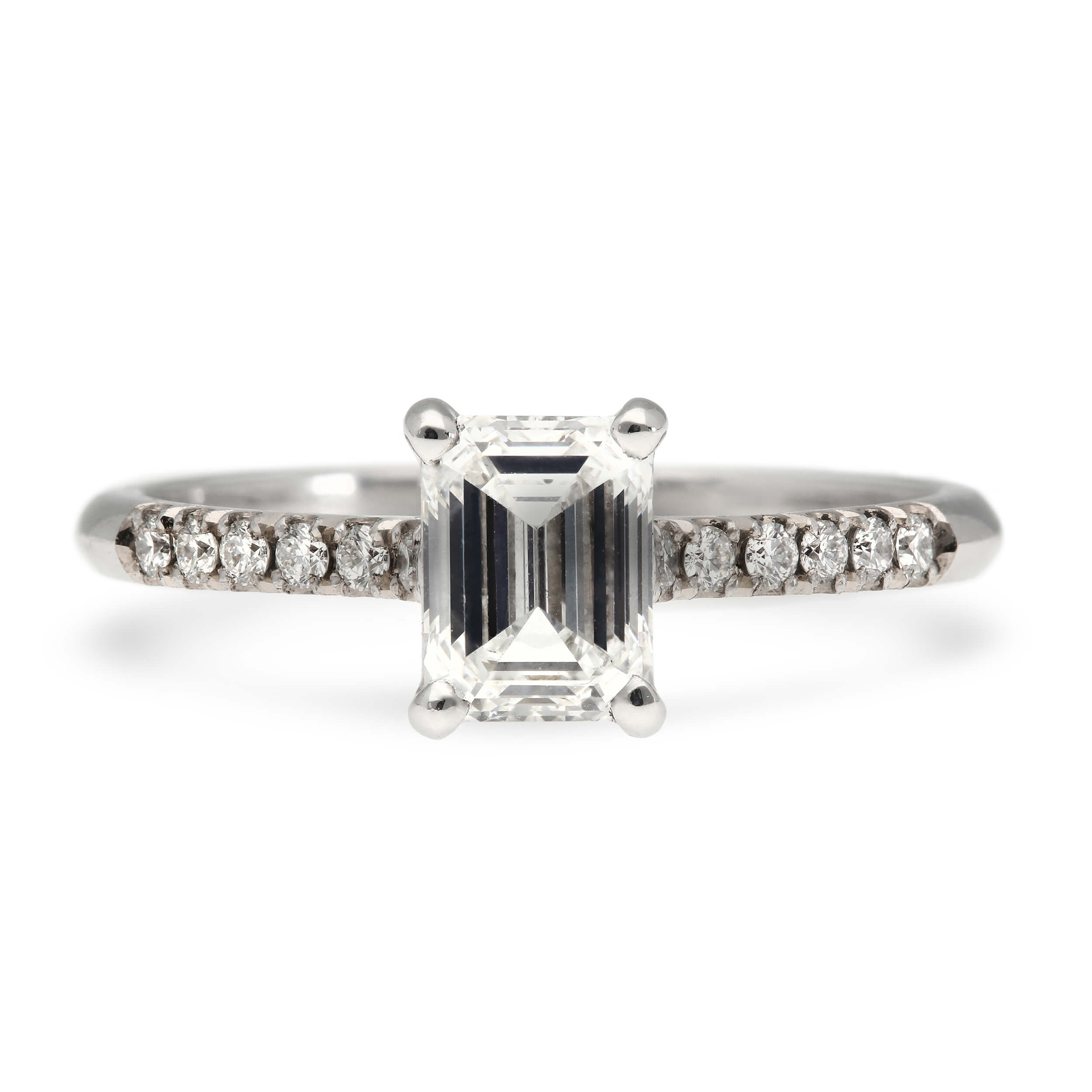 EC One's Nancy emerald cut diamond engagement ring made in London