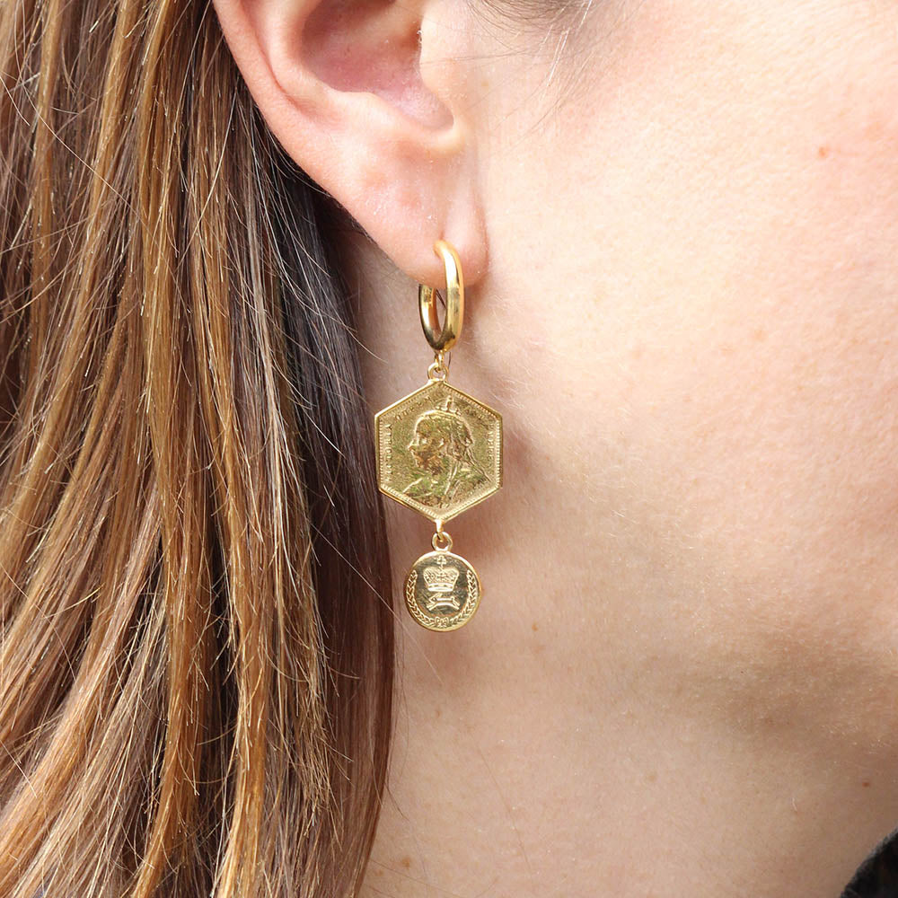 EC One Becca Jewellery Hex Coin Drop Earrings