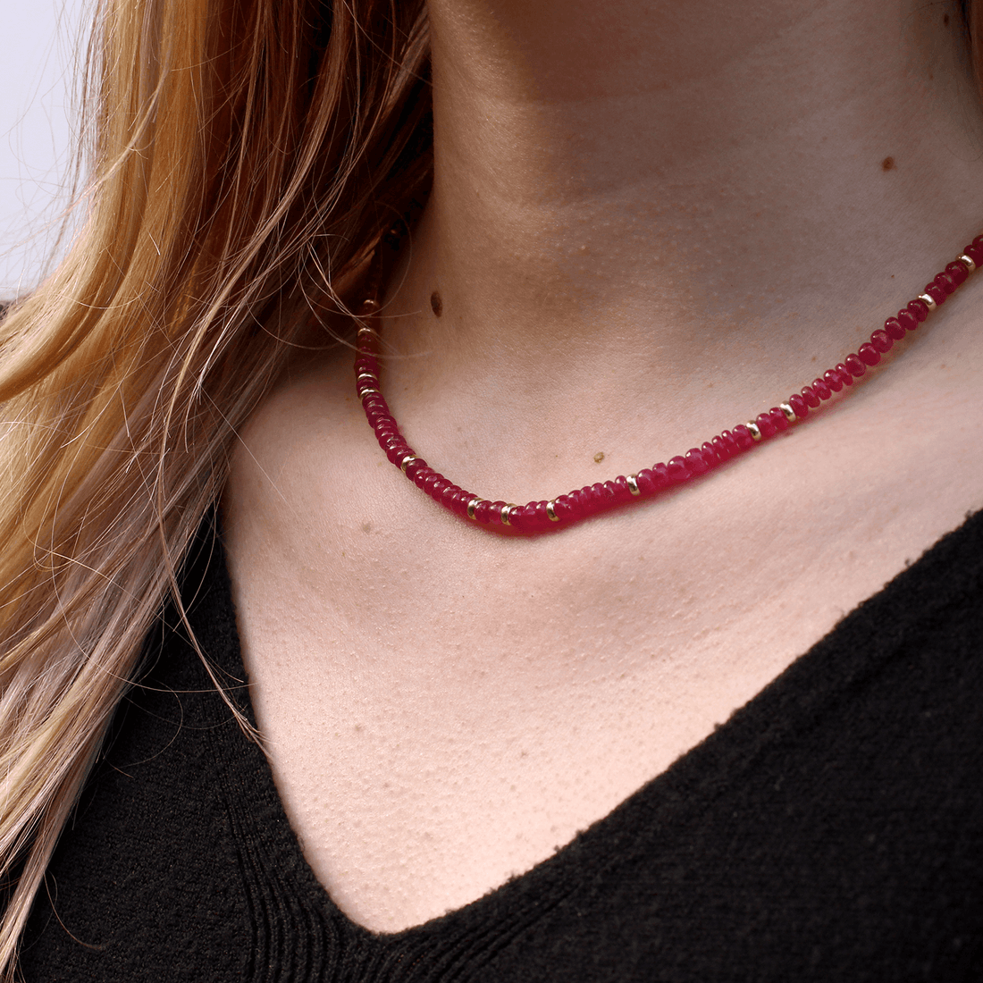 Ruby and Gold Bead Necklace