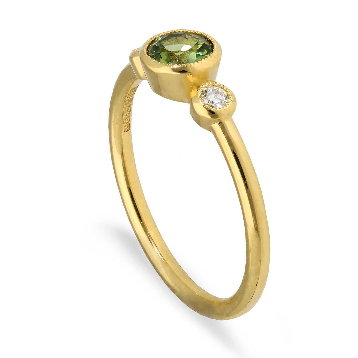 EC One NINA Milgrain Ethical Madagascan Green Sapphire Diamond Engagement Ring hand made in our B Corp London Workshop