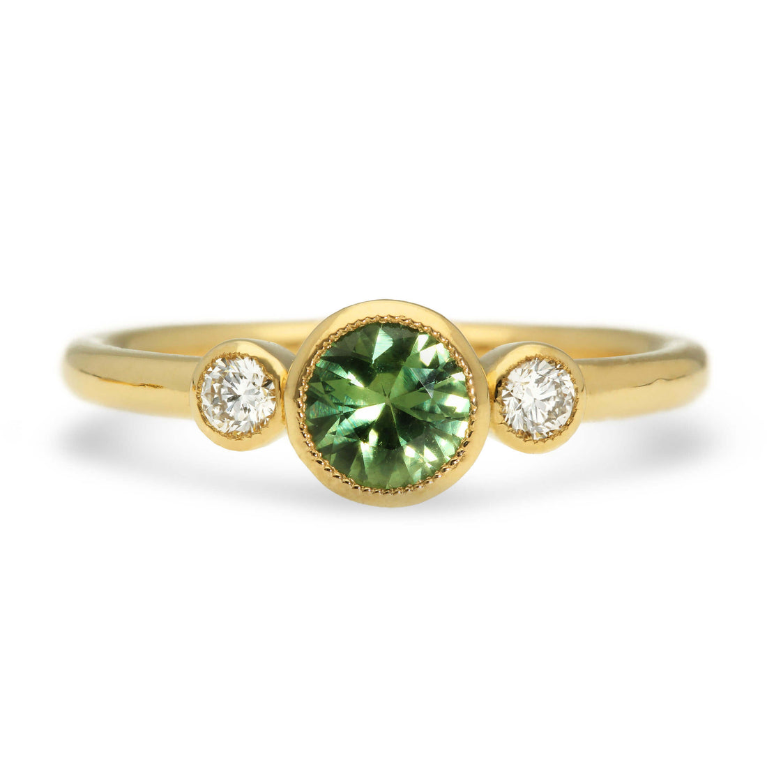 NINA Milgrain Green Sapphire Diamond Engagement Ring