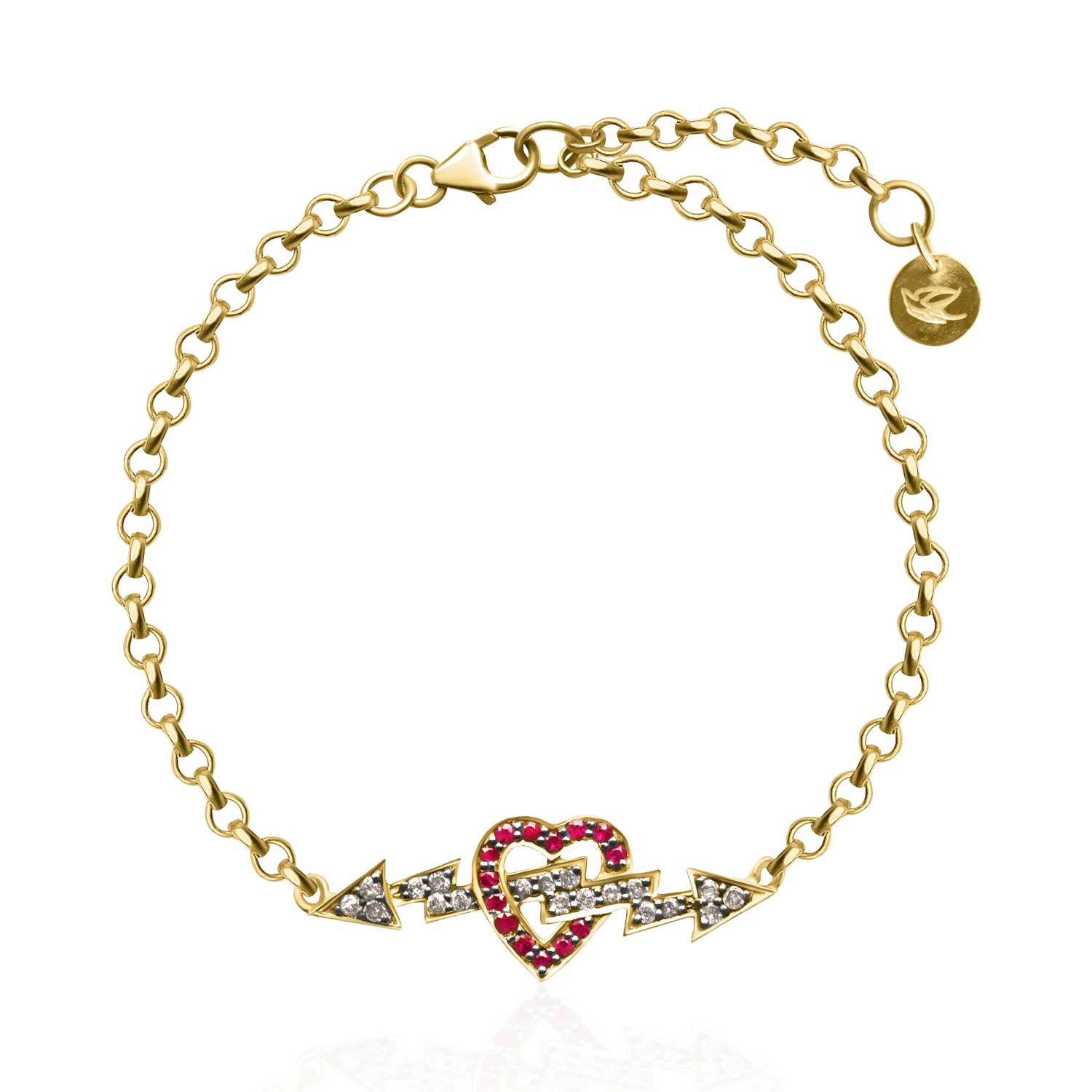 Sweet Marie Ruby Heart and Diamond Lightening Bolt Bracelet at EC One London