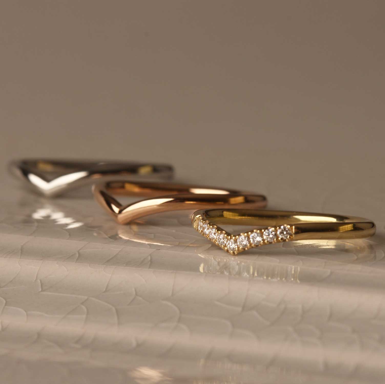 EC One Diamond V-shaped Wedding Ring Recycled Yellow Gold made in London