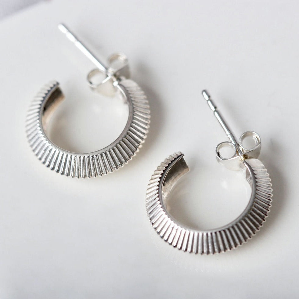 Zoe and Morgan Mini Tasa Silver Hoop Earrings at EC One London