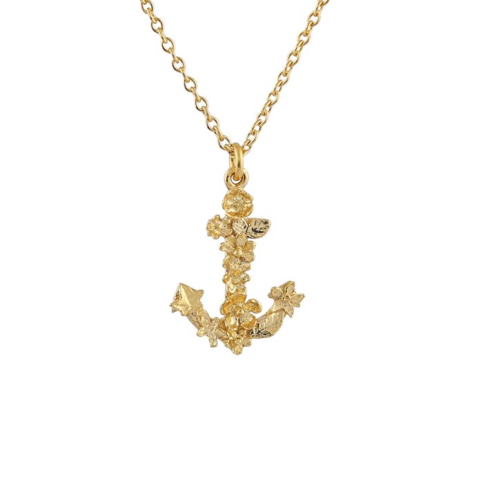 Alex Monroe Floral Anchor Hope Necklace gold plated recycled silver at EC One London