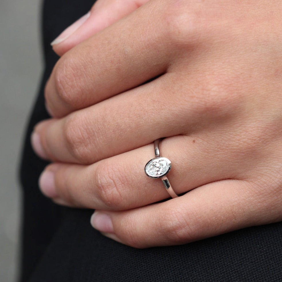 ethical AVA Platinum Oval Diamond Engagement Ring by EC One London in our B Corp certified workshop