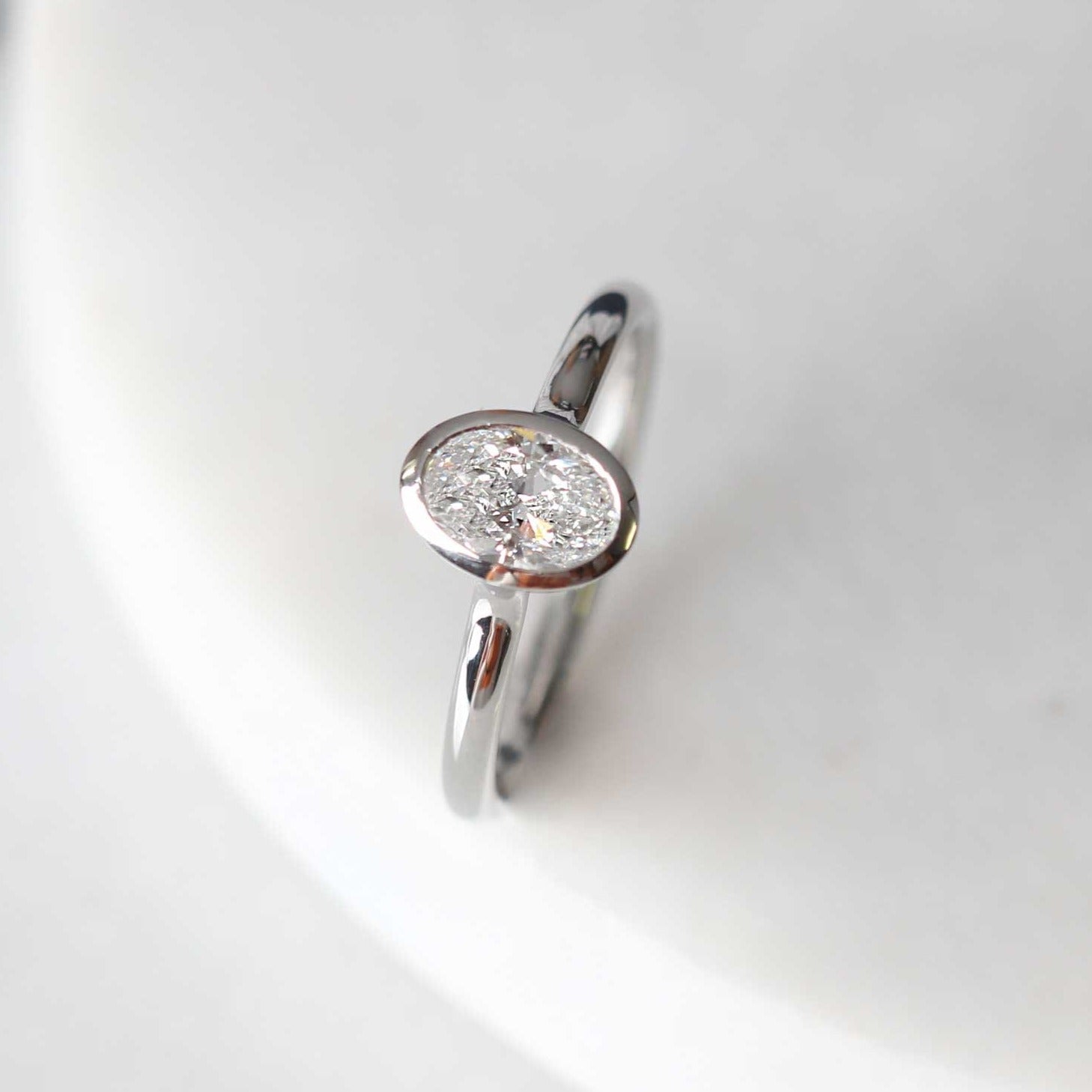 ethical AVA Platinum Oval Diamond Engagement Ring by EC One London in our B Corp certified workshop