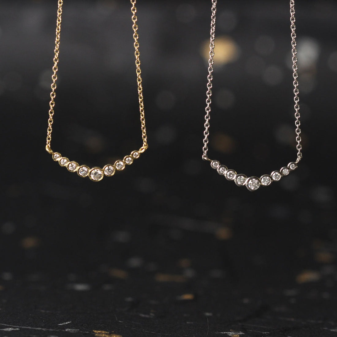 EC One Dainty White Gold Diamond Bar Necklace