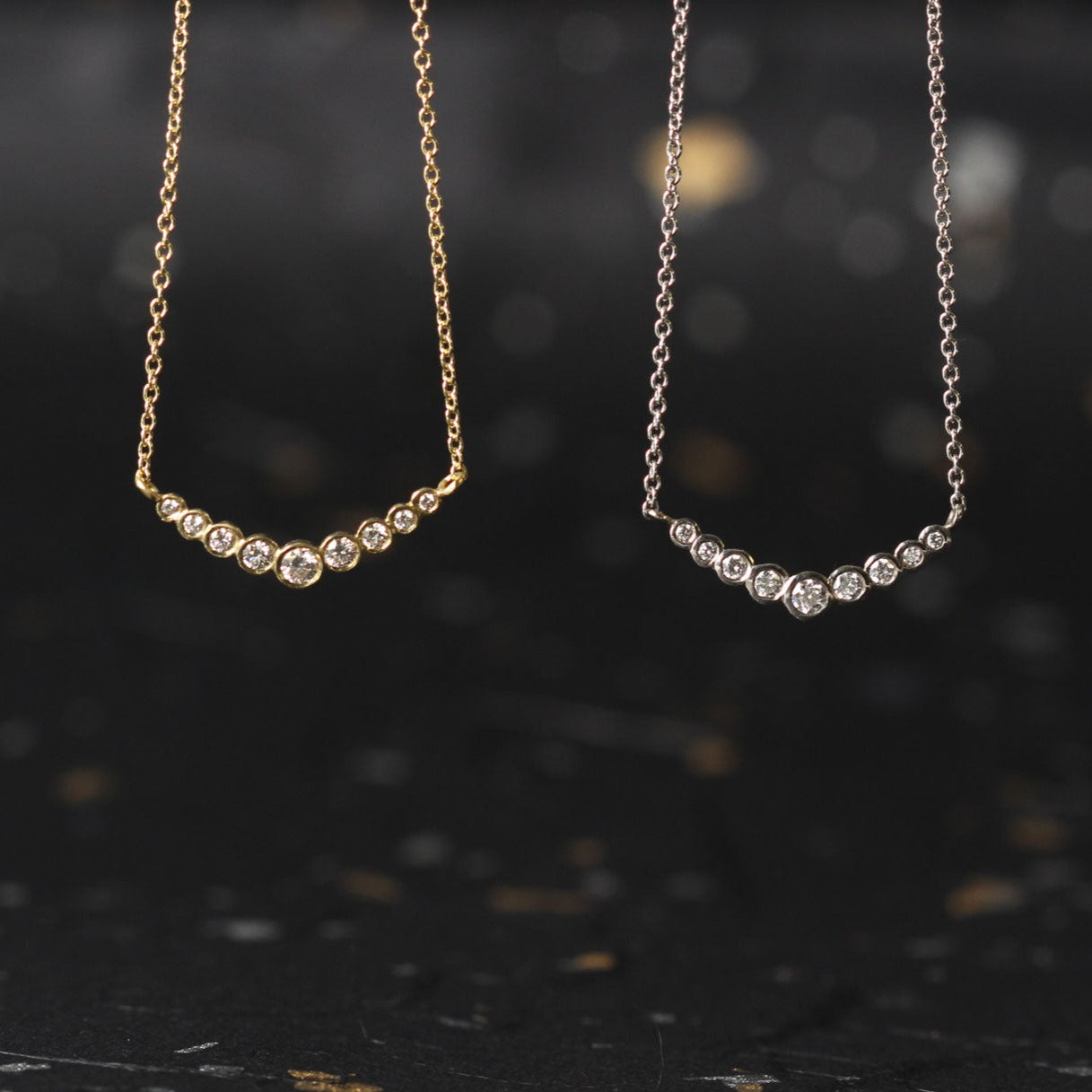 EC One Dainty Recycled Yellow Gold Diamond Bar Necklace made of recycled gold and conflict free diamonds in our B Corp London workshop