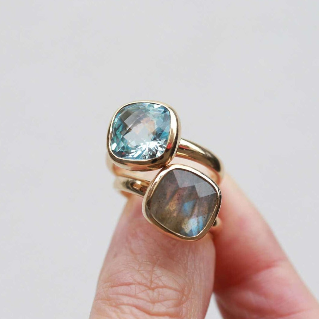 EC One LAUREN Gold Ring with Blue Topaz made in our London B Corp workshop