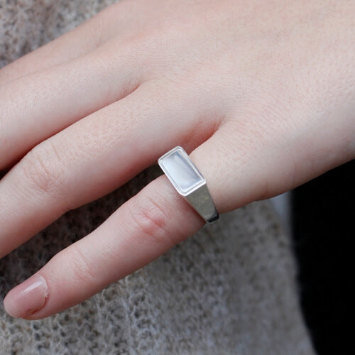 EC One Rectangular recycled Silver Signet Ring engrave