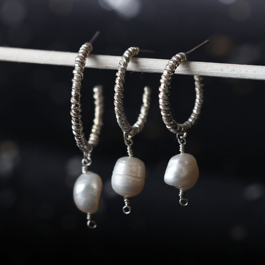 Natalie Perry Organic Hoops with Baroque Pearl Drops Silver at EC One London