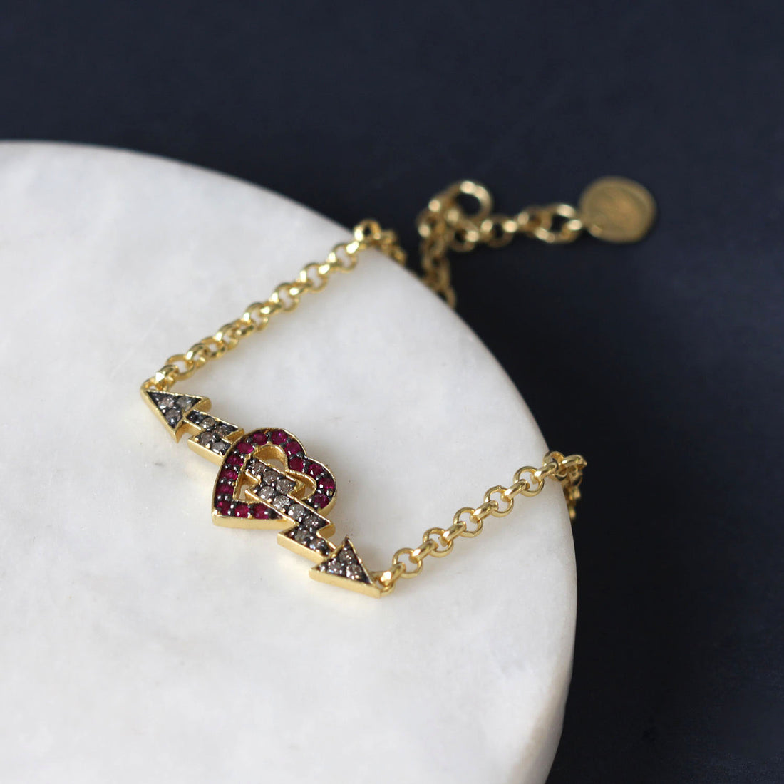 Sweet Marie Ruby Heart and Diamond Lightening Bolt Bracelet at EC One London