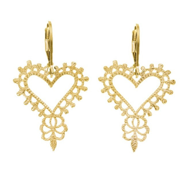 Zoe and Morgan Gypsy Heart Gold Plated Drop Earrings at EC One London